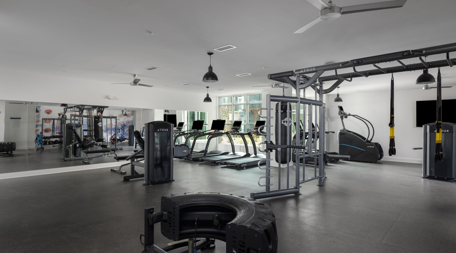 a room with treadmills and equipment