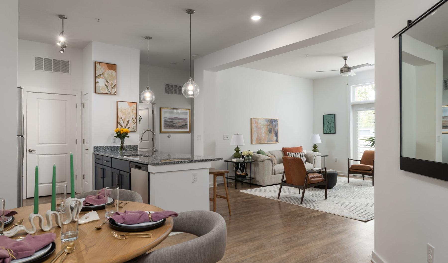 a kitchen and dining room