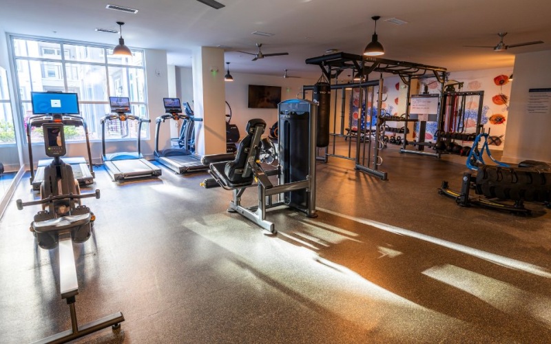 a gym with exercise equipment