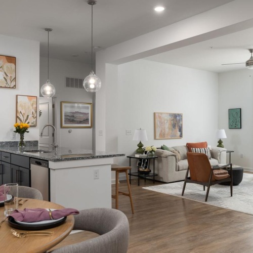 a kitchen and dining room
