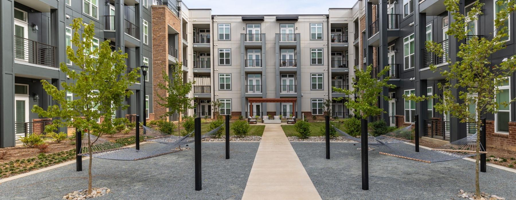 a courtyard between buildings
